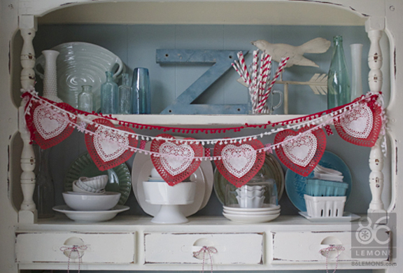 Easy Valentine Garland using paper lace hearts from the dollar bin at Target  86lemons.com 