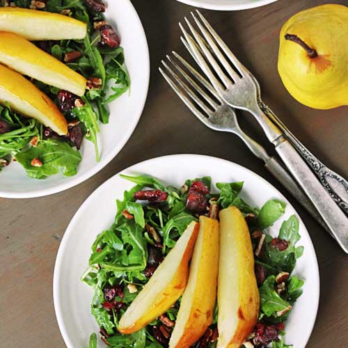 Vegan Roasted Pear And Arugula Salad