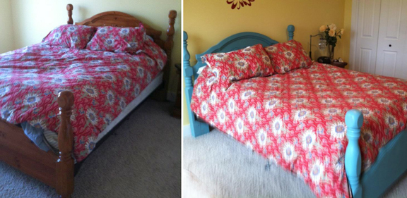 Bed before/after with Chalk Paint #anniesloan #chalkpaint  86lemons.com