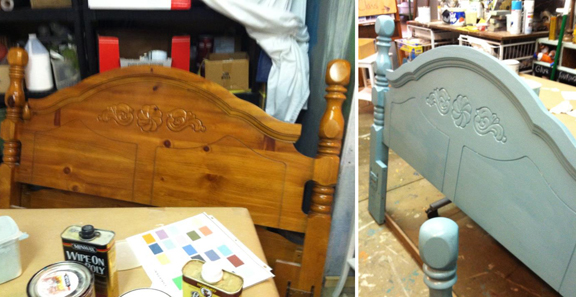 Bed before/after with Chalk Paint #anniesloan #chalkpaint  86lemons.com