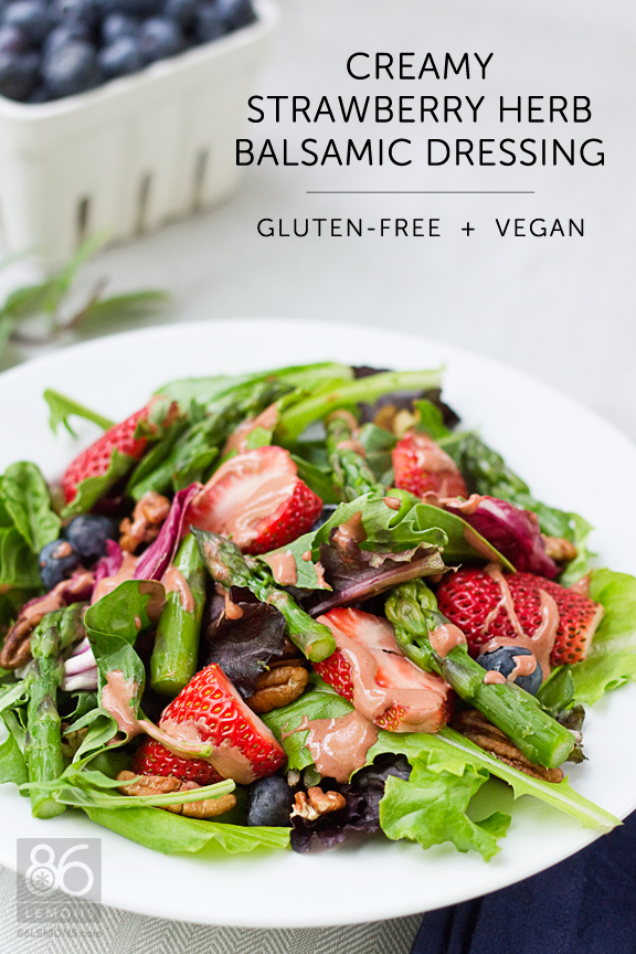 Creamy Strawberry Herb Balsamic Dressing #vegan #glutenfree #salad #dressing 86lemons.com