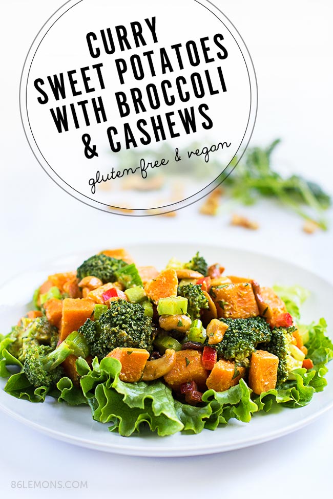 Vegan Curry Sweet Potatoes with Broccoli and Cashews Gluten-free