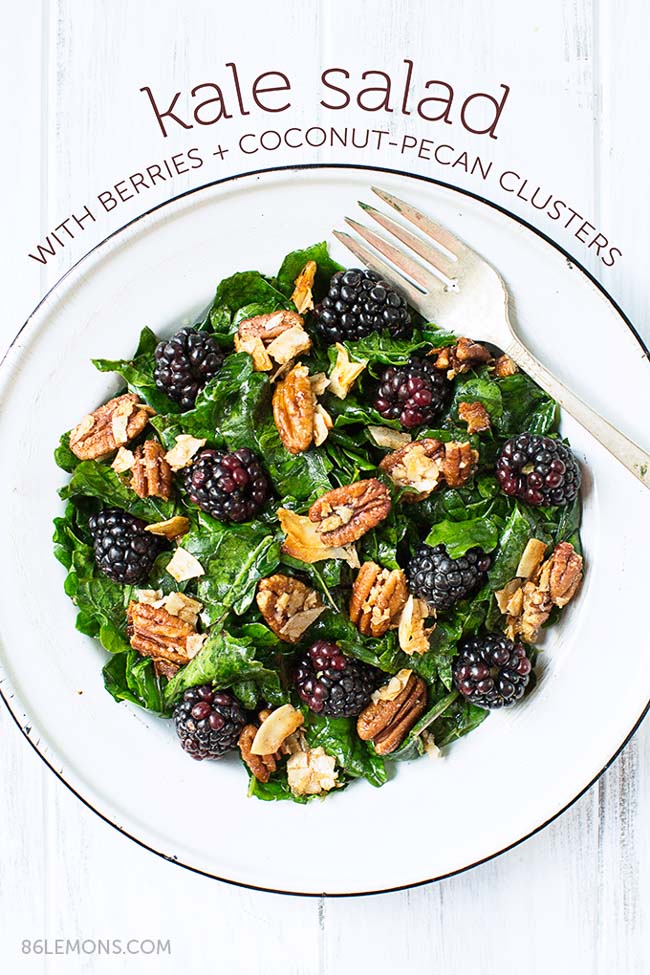 Vegan Kale Salad with Blackberries and Toasted Coconut-Pecan Clusters Gluten-free