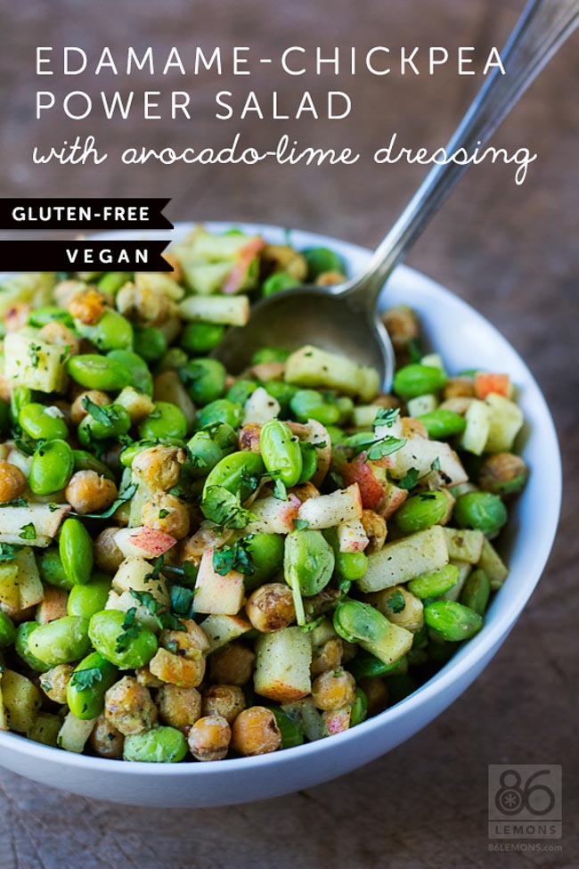 Virtual Vegan Potluck: Vegan Edamame-Chickpea Power Salad with Avocado-Lime Dressing Gluten-free