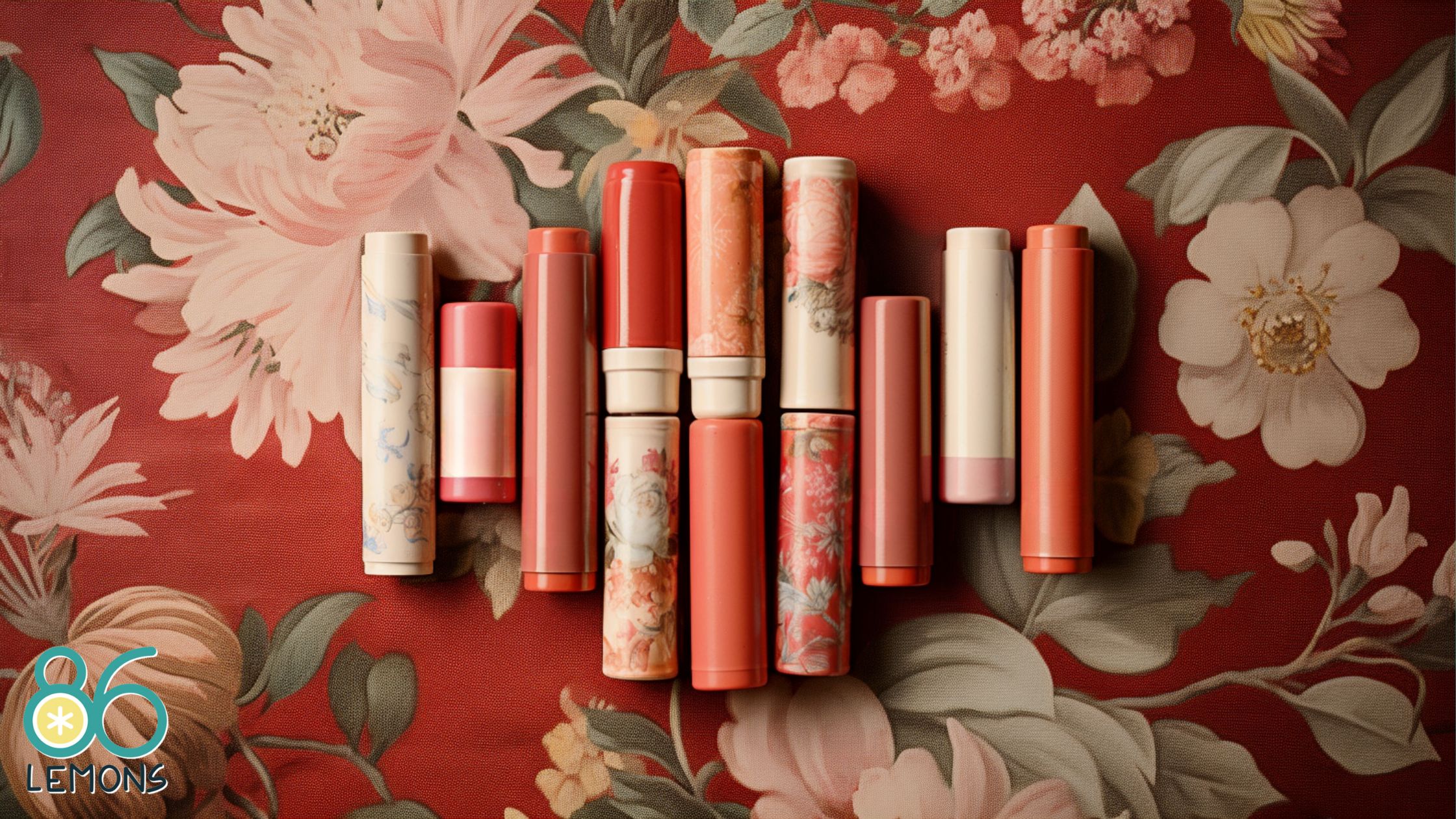 lip balms on a table with floral design