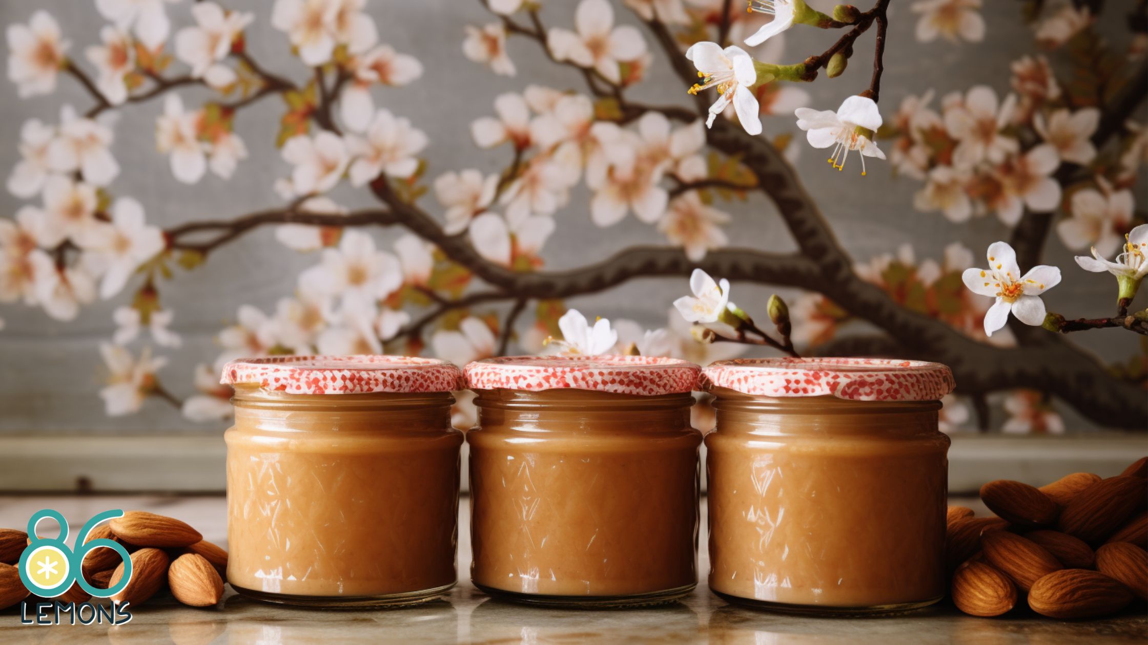 a photo of three glass jars of almond butter