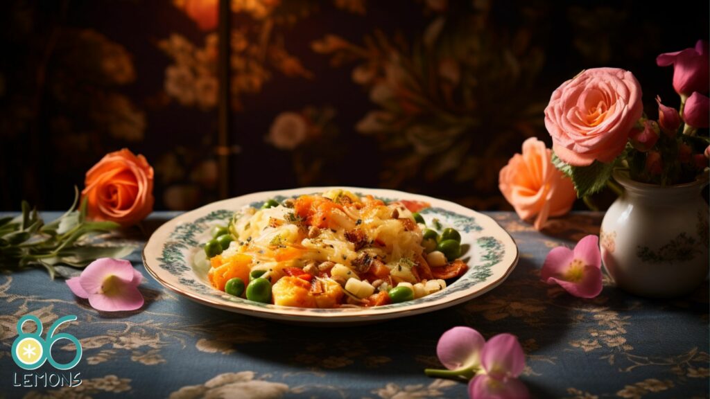vegan food on a table with a floral background