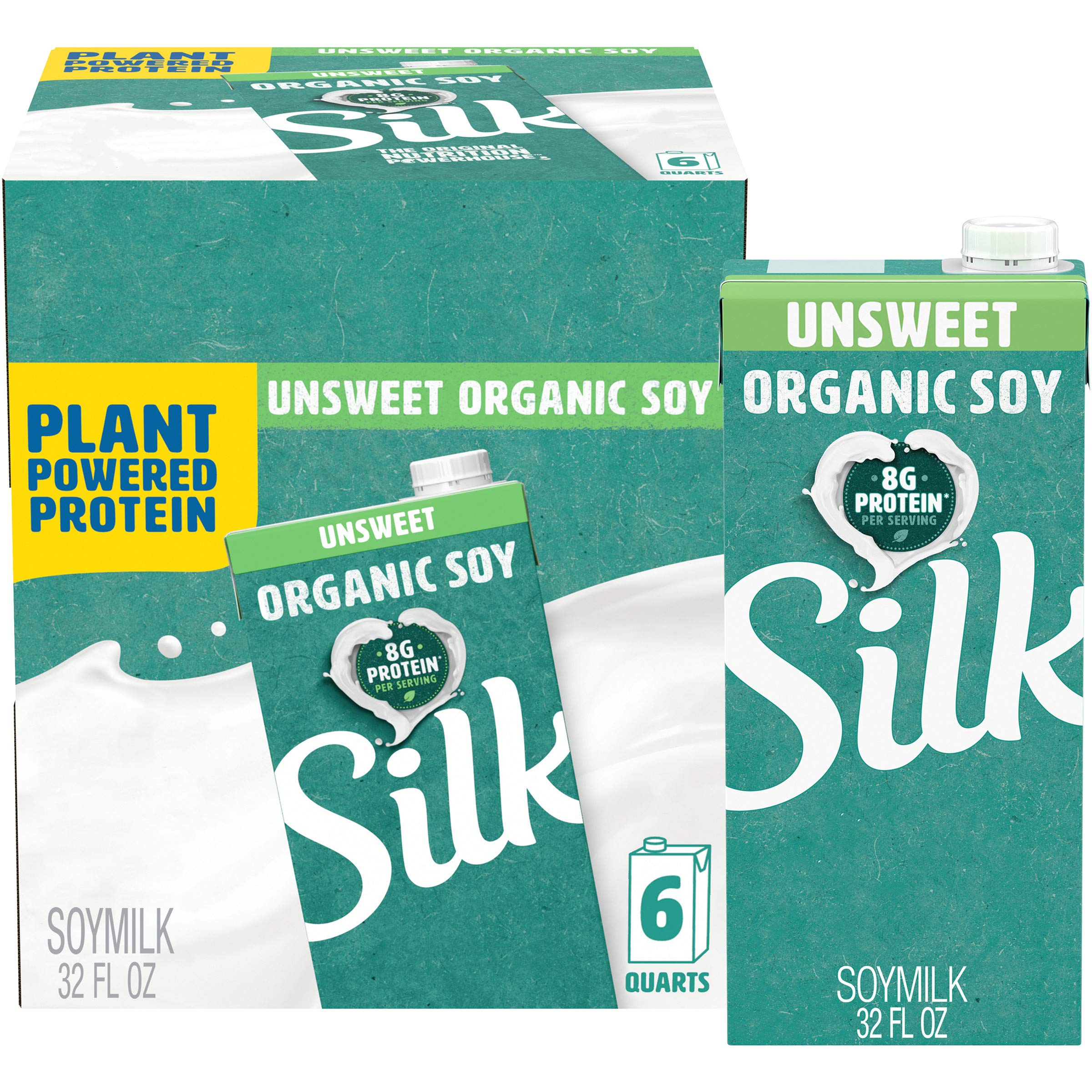 Silk Shelf-Stable Organic Soy Milk, Unsweetened, Dairy-Free, Vegan, Non-GMO Project Verified,32 Fl Oz